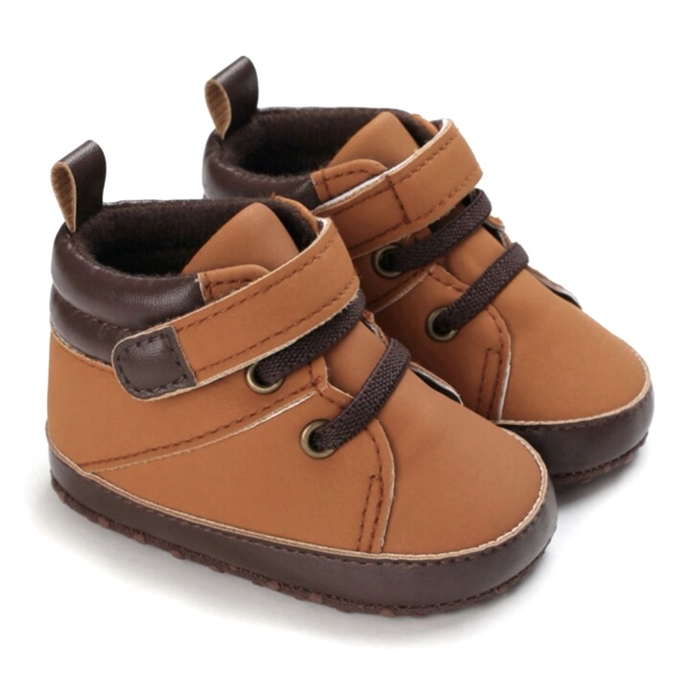 NWT First Steps Tan High Top Soft Sole Baby Shoes 3-6 Months